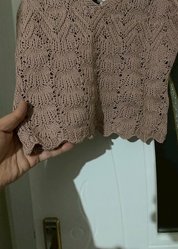 Kahverengi V Yaka Örgü Kadın Atlet - Görsel 3