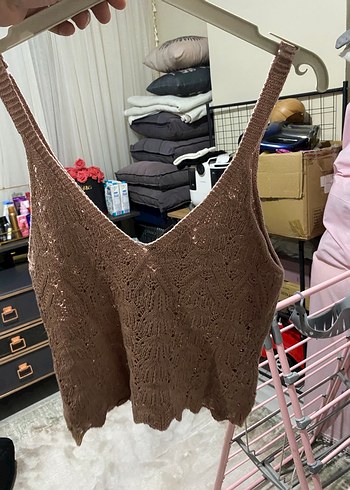 Kahverengi V Yaka Örgü Kadın Atlet - Görsel 2