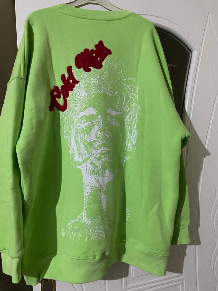 Yeşil Oversize Sweatshirt Nakışlı - Görsel 4