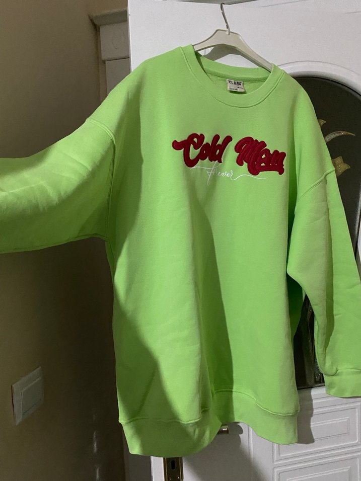 Yeşil Oversize Sweatshirt Nakışlı - Görsel 2