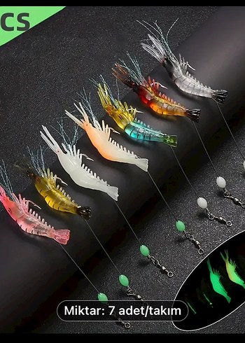 7 adet karanlıkta parlayan silikon karides yem - Görsel 5