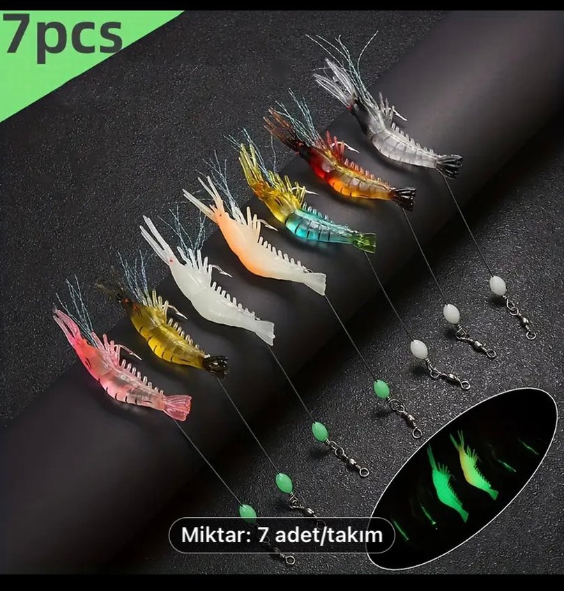 7 adet karanlıkta parlayan silikon karides yem - Görsel 5