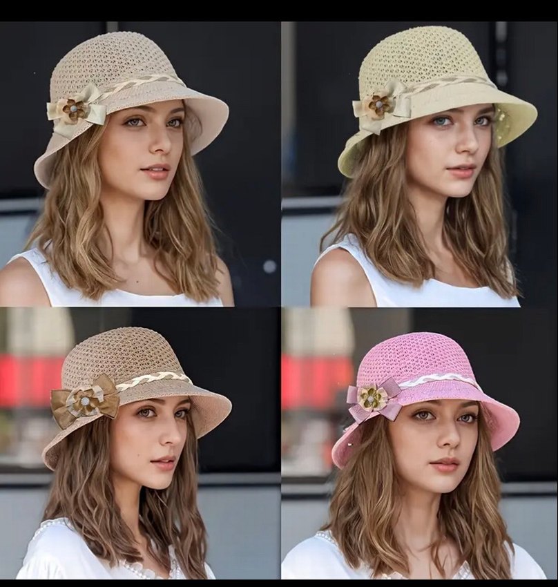 Haki renk Dantel Detaylı Örgü Bohem şık Kadın Şapka - Görsel 3