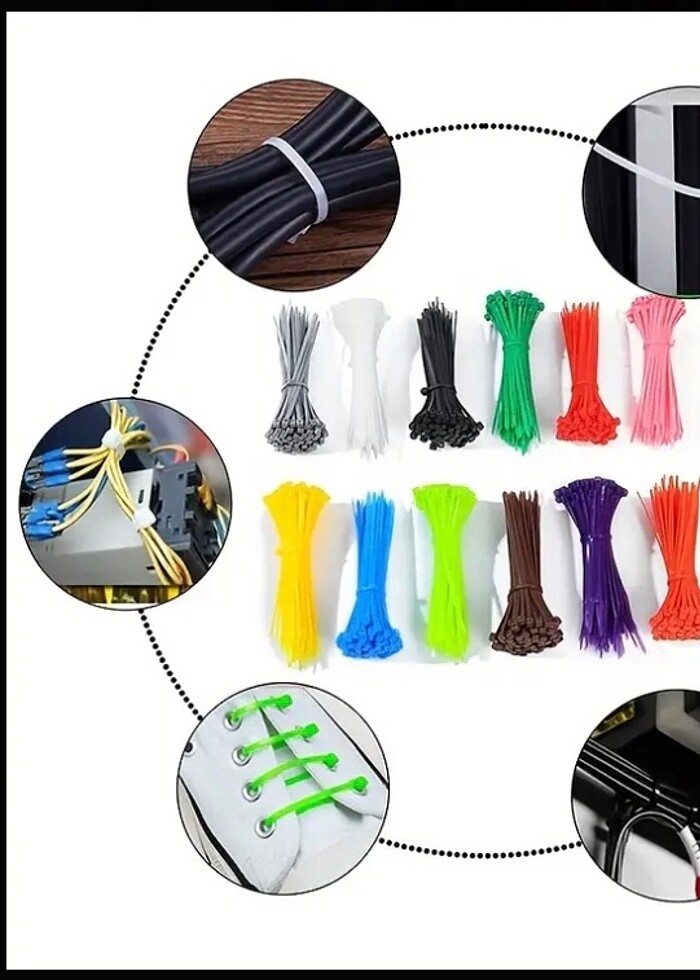 3 Paket (Cırt)Renkli Kablo bağı - Görsel 4