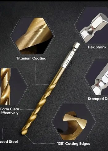 50 adet Çeşitli Boylarda Titanyum Kaplama Matkap uçları - Görsel 7