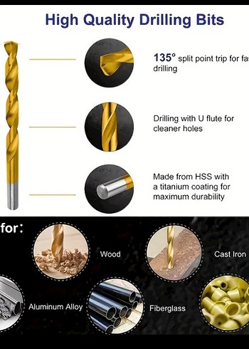 50 adet Çeşitli Boylarda Titanyum Kaplama Matkap uçları - Görsel 4