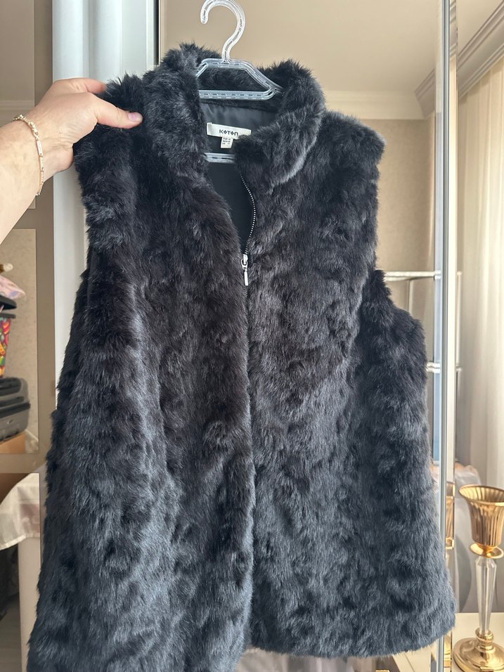 Gri Kürk Detaylı Kadın Midi Mont - Görsel 3