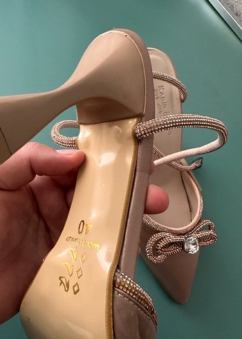 Bej Saten Stiletto Topuklu Kadın Abiye Ayakkabı - Görsel 5