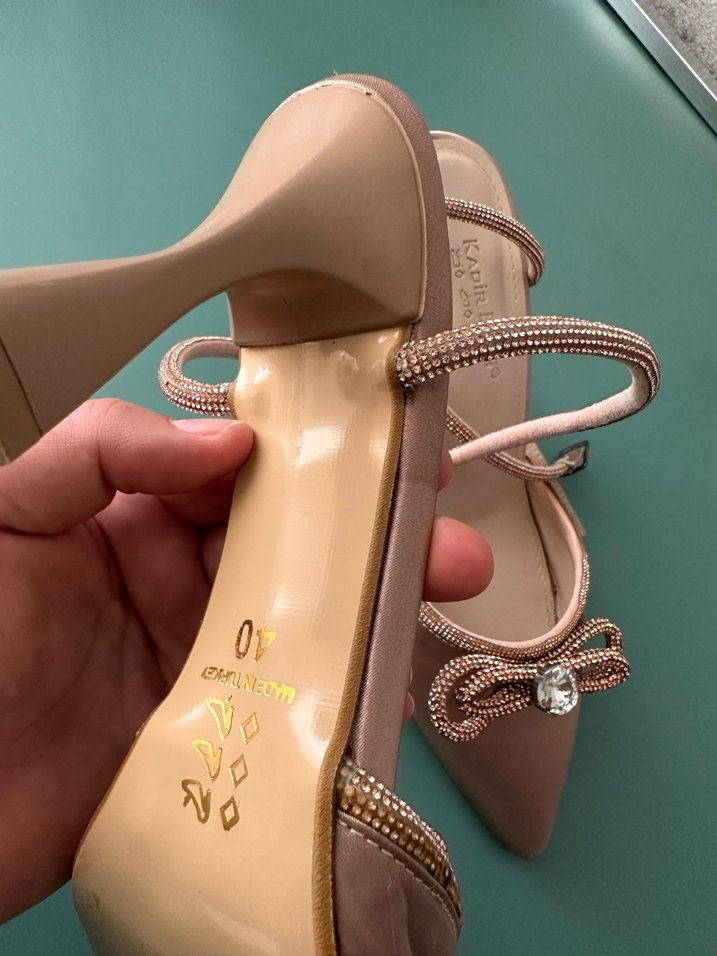 Bej Saten Stiletto Topuklu Kadın Abiye Ayakkabı - Görsel 3