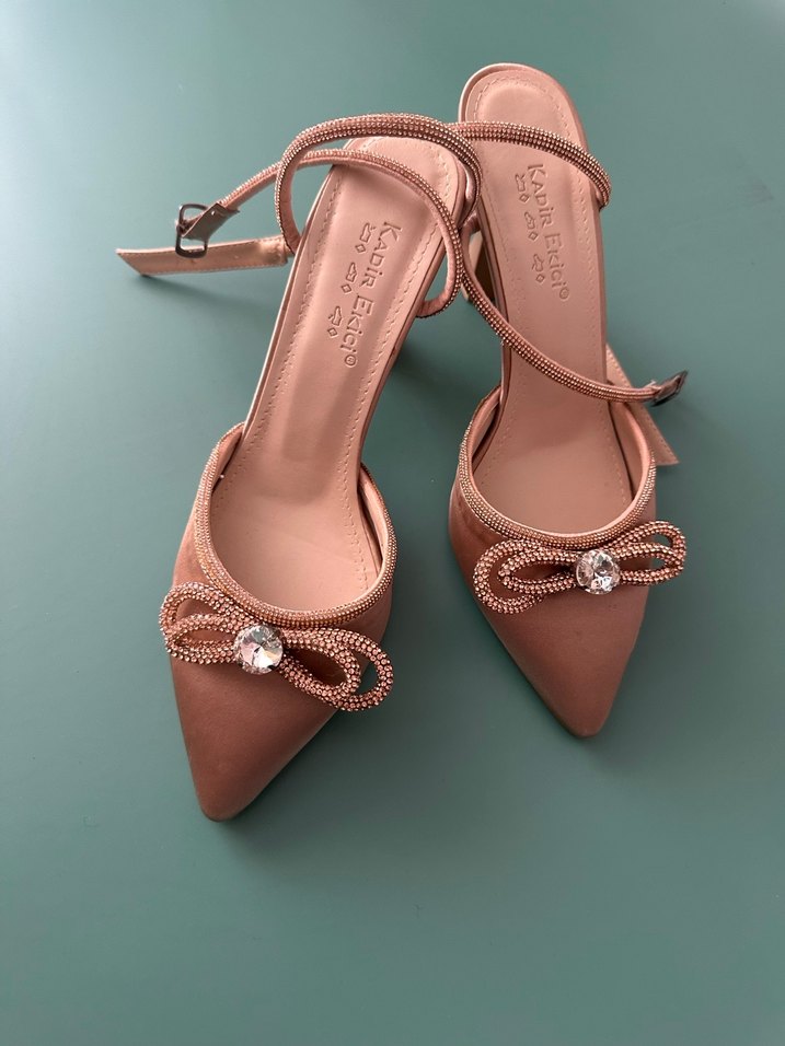 Bej Saten Stiletto Topuklu Kadın Abiye Ayakkabı - Görsel 4