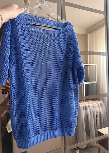Mavi Örgü Kadın Triko Midi Kazak - Görsel 6