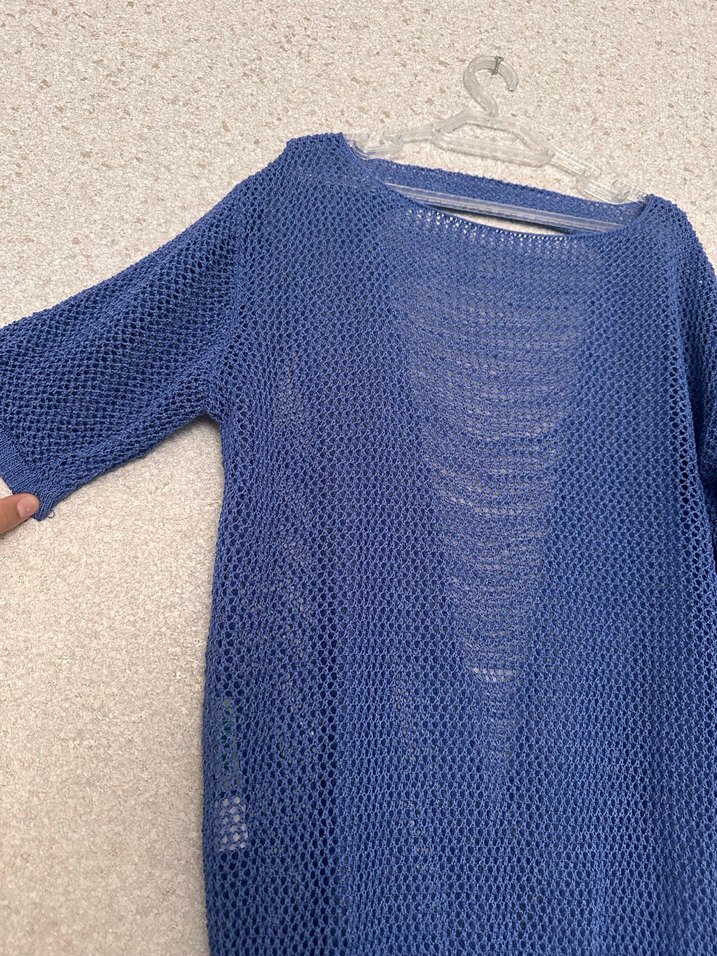 Mavi Örgü Kadın Triko Midi Kazak - Görsel 2