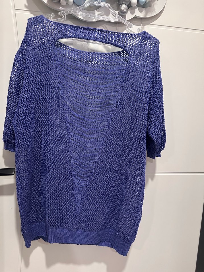 Mavi Örgü Kadın Triko Midi Kazak - Görsel 3