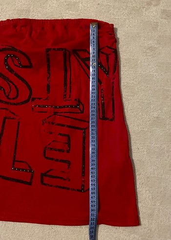 s Beden Kızlar için Kırmızı Pul İşlemeli Straplez Bluz