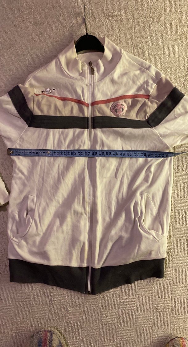 Fermuarlı Beyaz Gri Uzun Kollu Sweat - Görsel 3