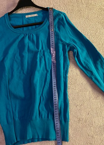 Turkuaz Kadın Keten Uzun Kollu Kazak - Görsel 3