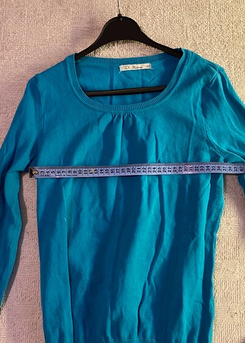 Turkuaz Kadın Keten Uzun Kollu Kazak - Görsel 2