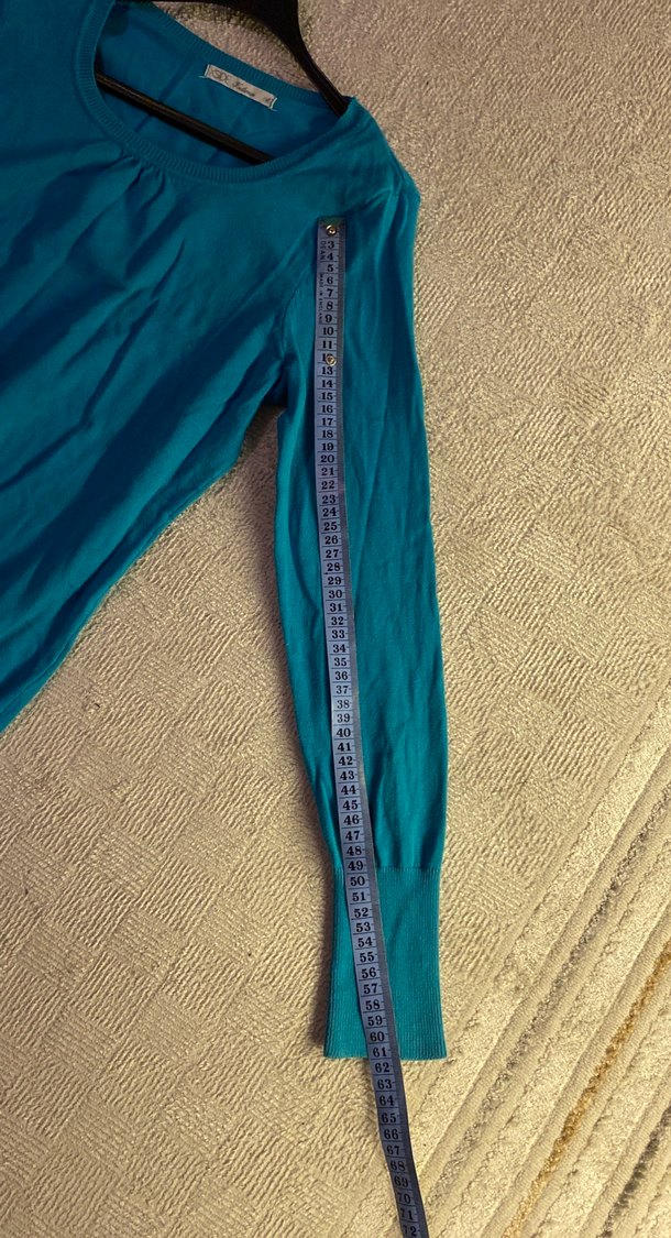 Turkuaz Kadın Keten Uzun Kollu Kazak - Görsel 4