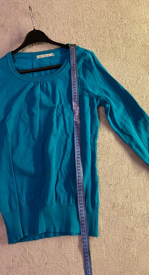 Turkuaz Kadın Keten Uzun Kollu Kazak - Görsel 3