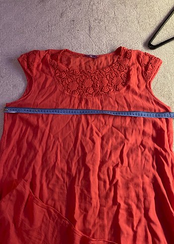 Kırmızı Keten Bohem Midi Elbise - Görsel 3