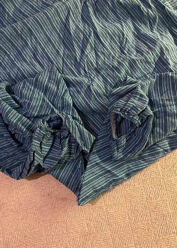 Mavi Pilili Keten Mini Bohem Kadın Pantolon - Görsel 3