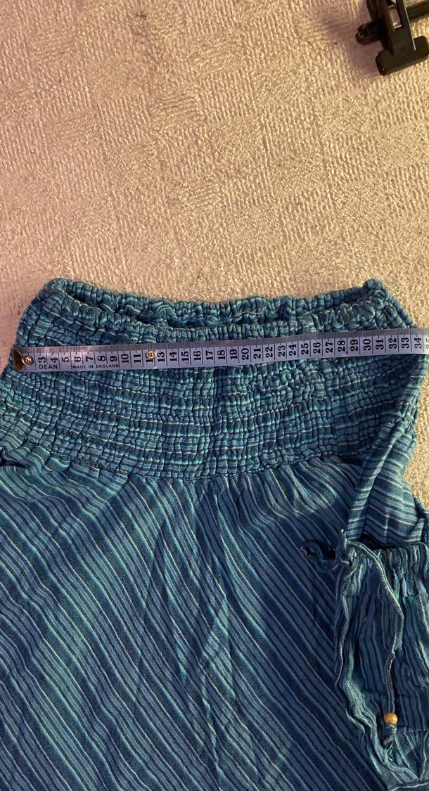 Mavi Pilili Keten Mini Bohem Kadın Pantolon - Görsel 2