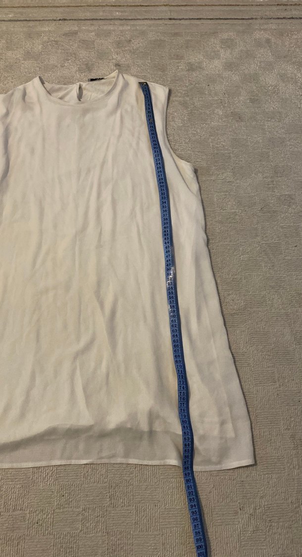 Beyaz Kolsuz Midi Keten Tunik - Görsel 3