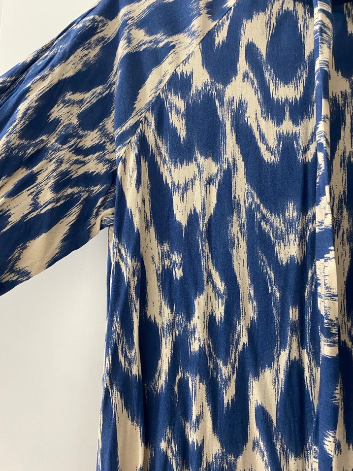 Tesettür Uzun Kollu Mavi Bohem Pilili Elbise - Görsel 2