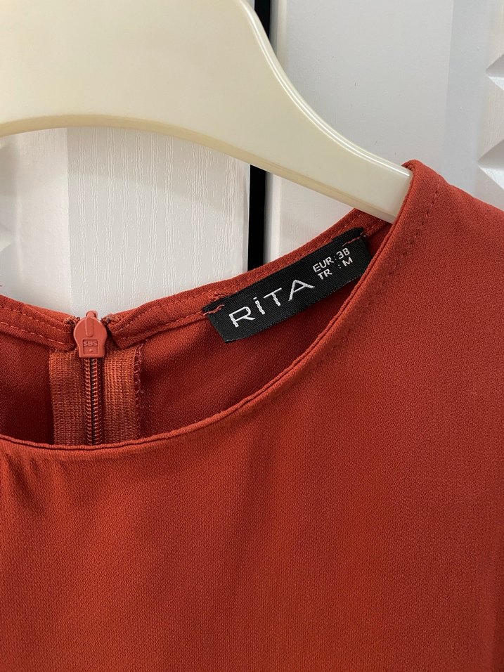 Uzun Kollu turuncu Fırfırlı Kadın Bluz - Görsel 3