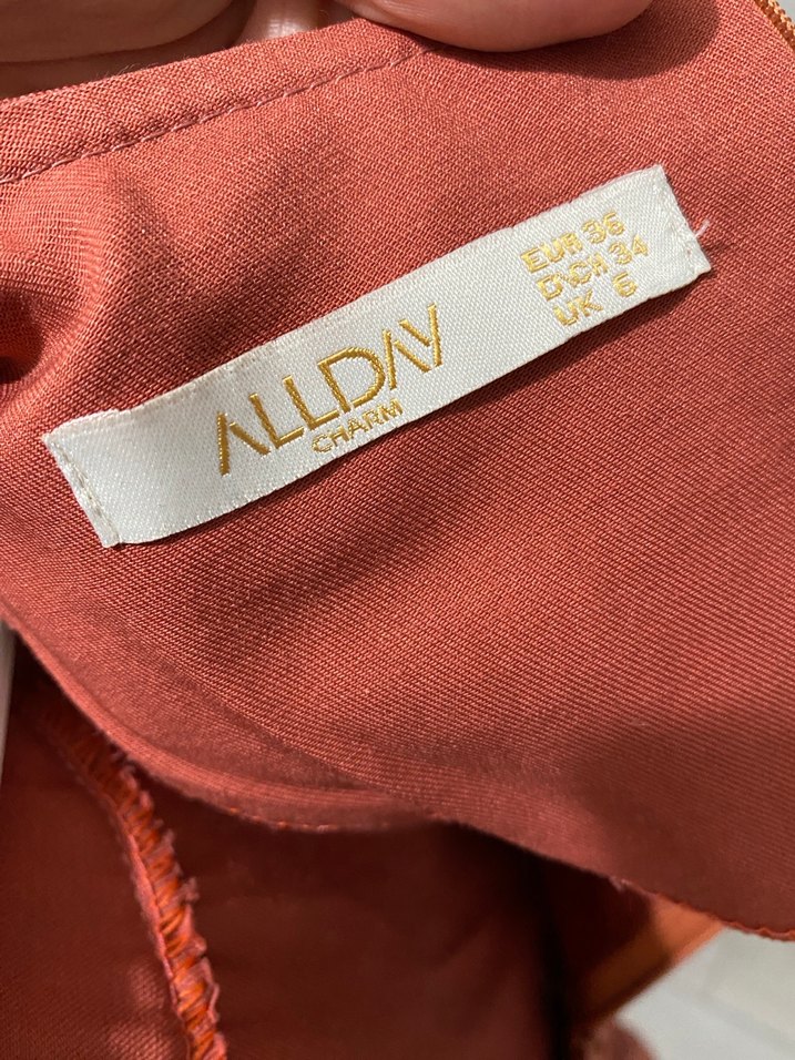 Allday Uzun Kollu Fırfırlı turuncu tesettür Elbise - Görsel 2