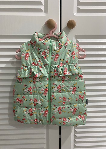 Çiçek Desenli Kız Çocuk Şişme Yelek Mont - Görsel 2