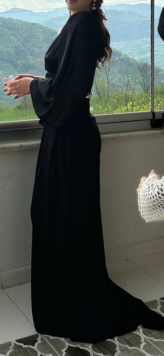 Siyah Drapeli Straplez Uzun Abiye Elbise - Görsel 2