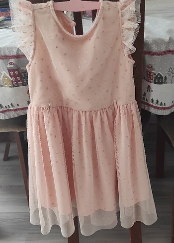 Kız Çocuk Pudra Renk Fırfırlı Elbise