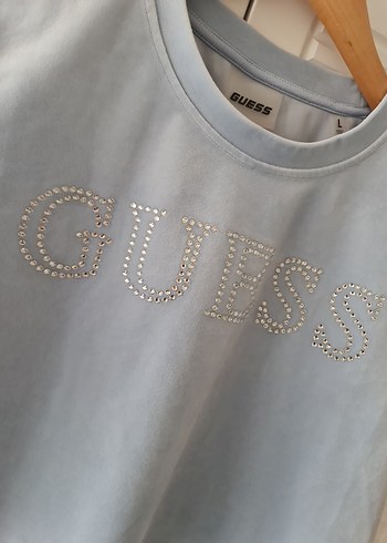 l Beden Guess Mavi Kısa Kollu Denim Tişört