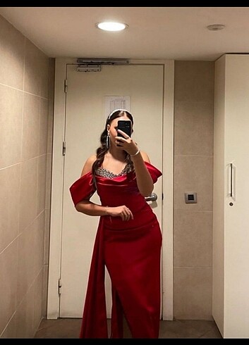 Lafaba kırmız abiye elbise