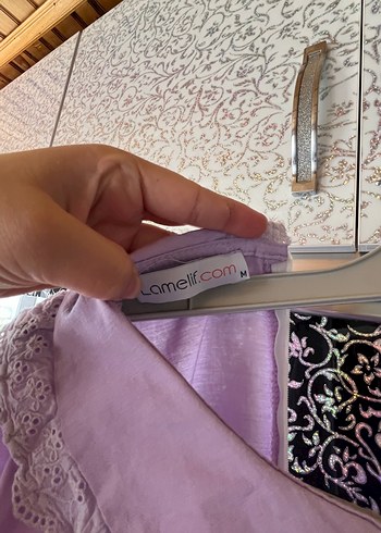 Diğer Lila Dantel Yakalı tesettür elbise