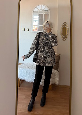 Zara Gri Yılan Desenli Uzun Kollu Midi Kadın Kaban