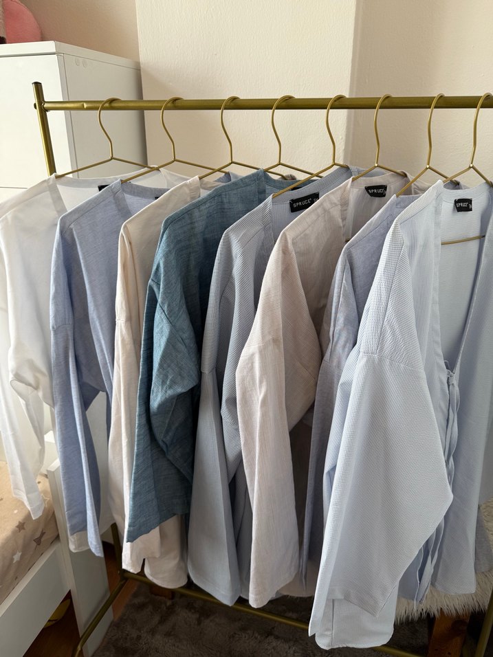 Gri Yüksek Yakalı Uzun Kollu Denim Gömlek - Görsel 5