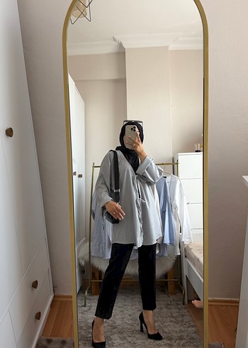 Gri Yüksek Yakalı Uzun Kollu Denim Tunik - Görsel 2