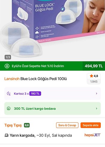 Lansinoh Mavi Tek Kullanımlık Göğüs Pedi 100'lü - Görsel 3