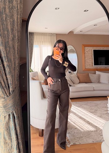 Kahve ultra yüksekbel pantolon - Görsel 5