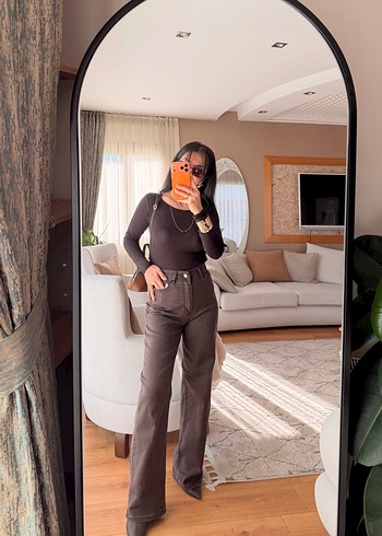 Kahve ultra yüksekbel pantolon - Görsel 4