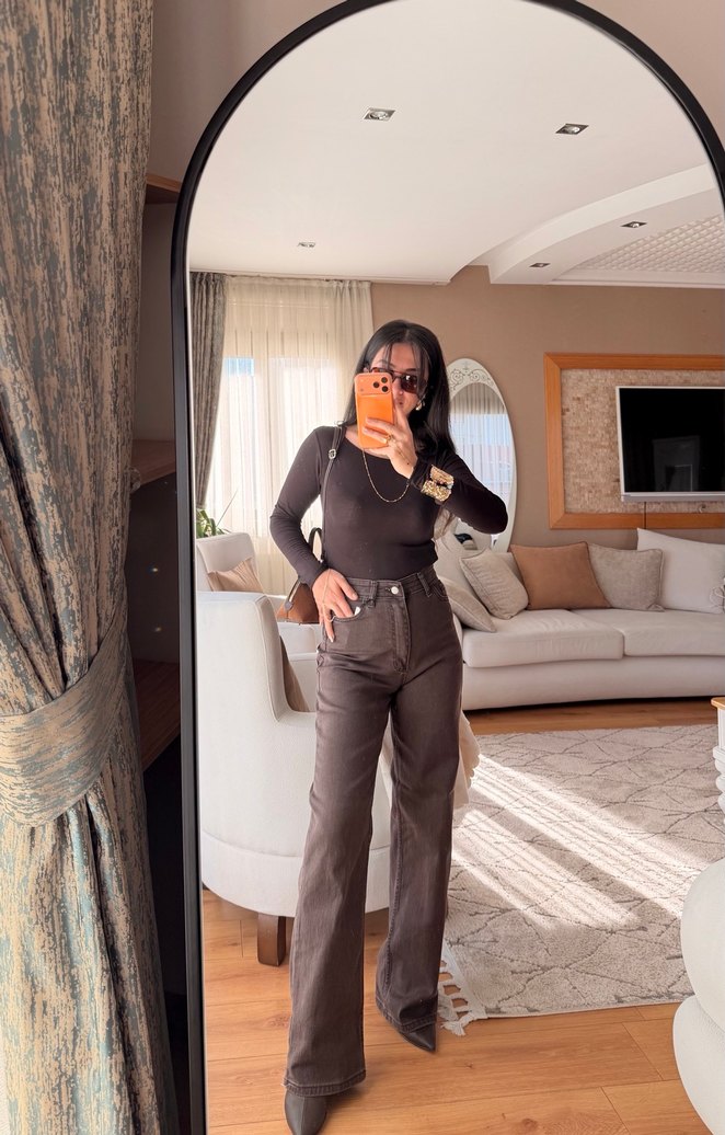 Kahve ultra yüksekbel pantolon - Görsel 5