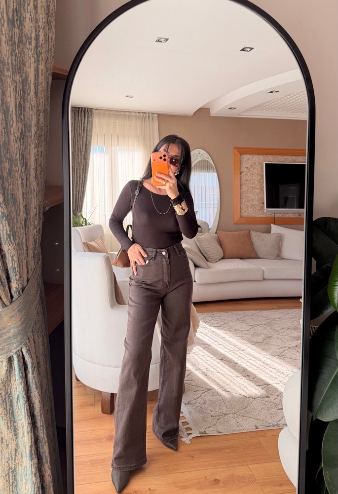 Kahve ultra yüksekbel pantolon - Görsel 4