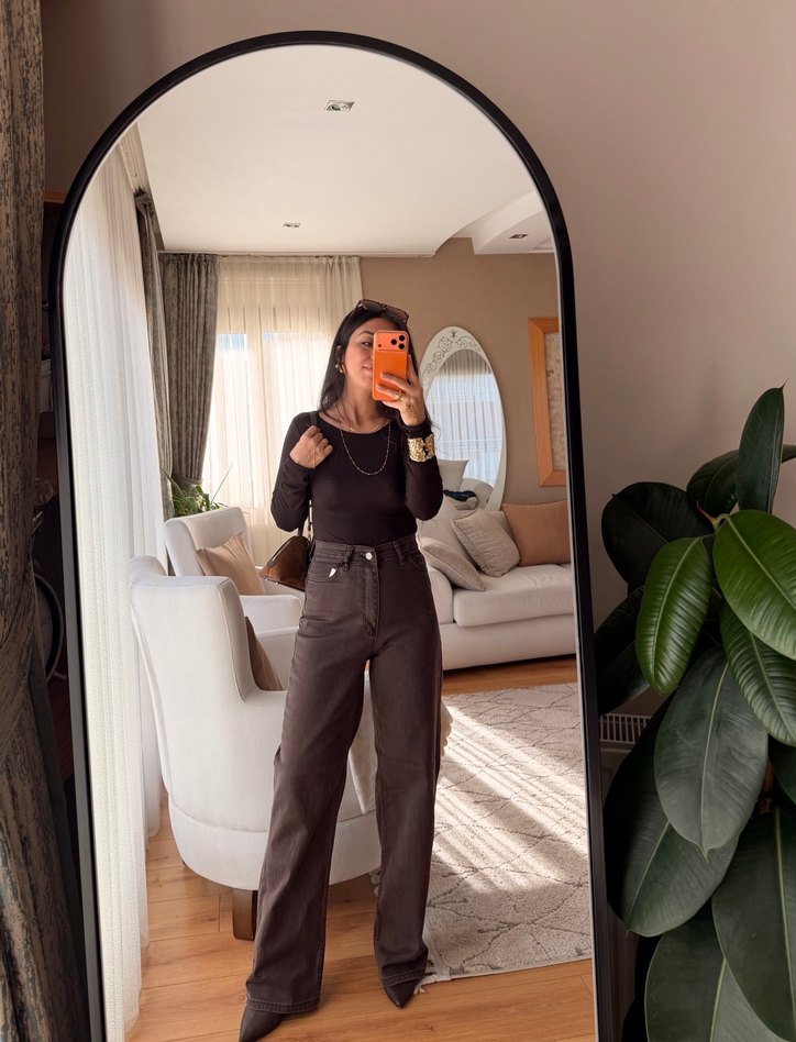 Kahve ultra yüksekbel pantolon - Görsel 2