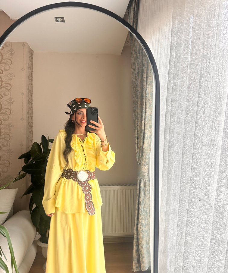 Sarı Uzun Bohem Kadın Elbise - Görsel 3