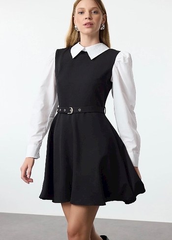 Siyah Kemerli Mini Elbise - Görsel 4