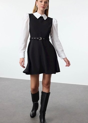 Siyah Kemerli Mini Elbise - Görsel 5