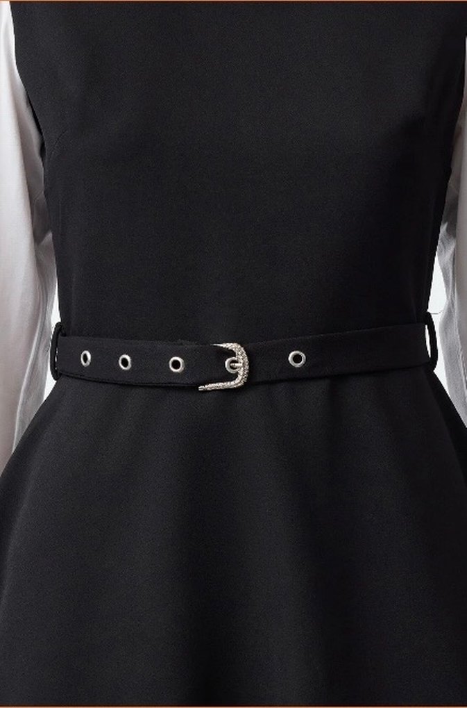 Siyah Kemerli Mini Elbise - Görsel 3