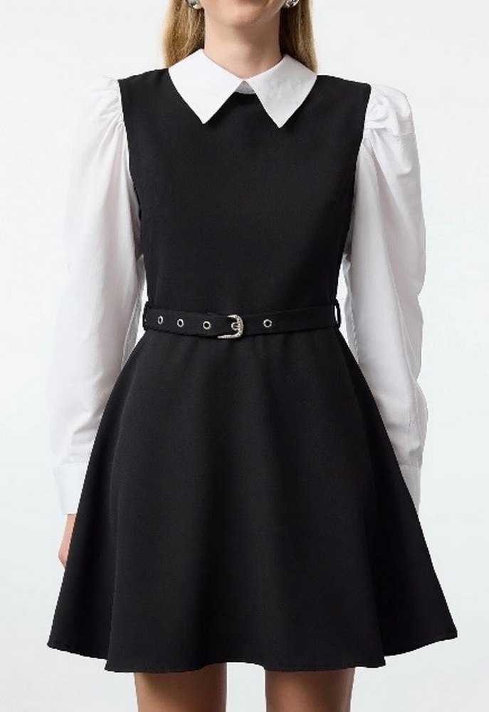 Siyah Kemerli Mini Elbise - Görsel 2